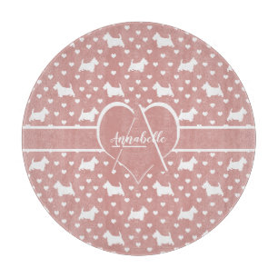 White Scottish Terriers (Scottie Dogs) - Pink Cutting Board