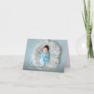 white script baptism photo thank you card