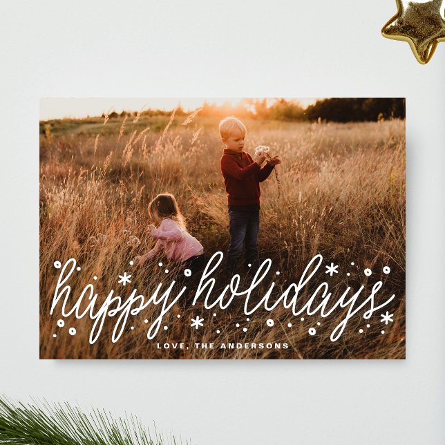 White Script Big Photo Holiday Christmas Card (Creator Uploaded)