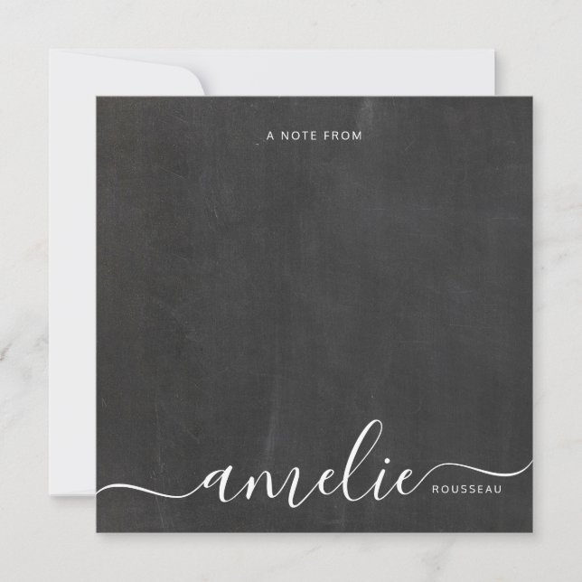 White Script Calligraphy Monogram Chalkboard Card (Front)
