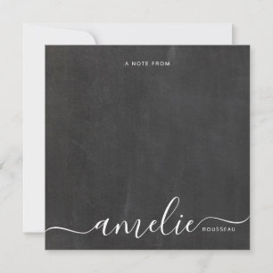 White Script Calligraphy Monogram Chalkboard Card