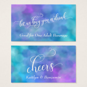 White Script Colourful Pastel Bokeh Drink Tickets