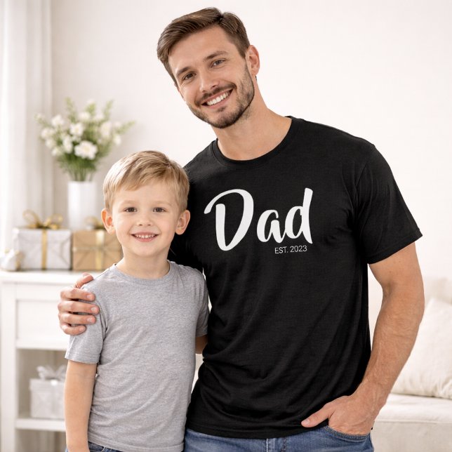 White Script Established Dad T-Shirt (White Script Established Dad Black T-Shirt)
