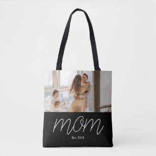 White Script Established Mom Black Customizable  Tote Bag