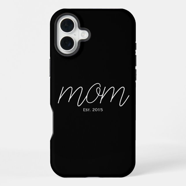 White Script Established Mom Black iPhone Case (Back)