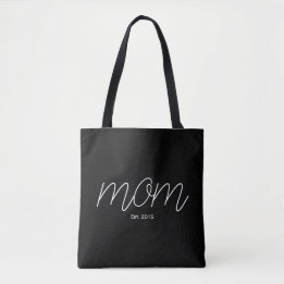 White Script Established Mom Black Tote Bag