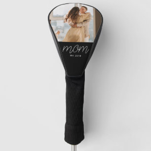 White Script Established Mum Black Customisable Golf Head Cover