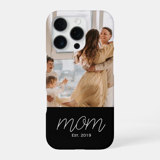 White Script Established Mum Black Customisable  iPhone Case (Back)
