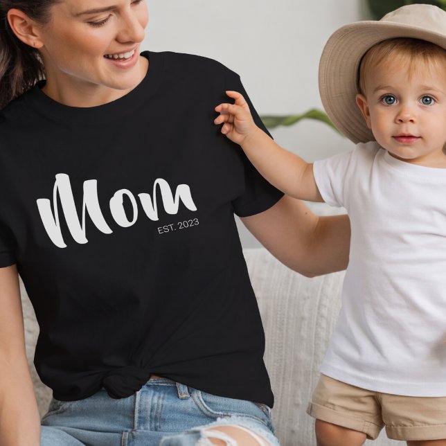 White Script Established Mum Black T-Shirt (White Script Established Mom Black T-Shirt)