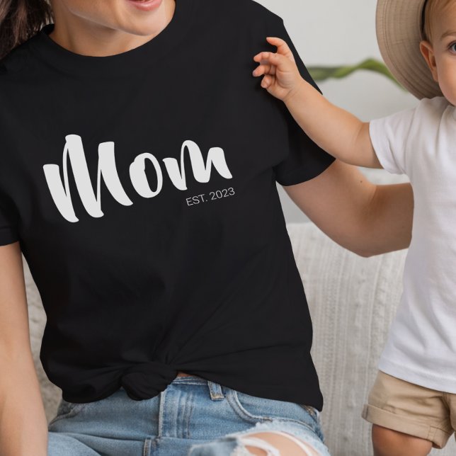 White Script Established Mum Black T-Shirt (White Script Established Mom Black T-Shirt)