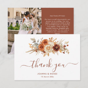 White Script Fall Colours Terracotta Wedding Thank You Card