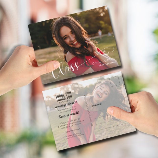 White Script GRADUATE Photo Thank You Postcard (Creator Uploaded)