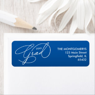 White Script Graduation Blue Return Address