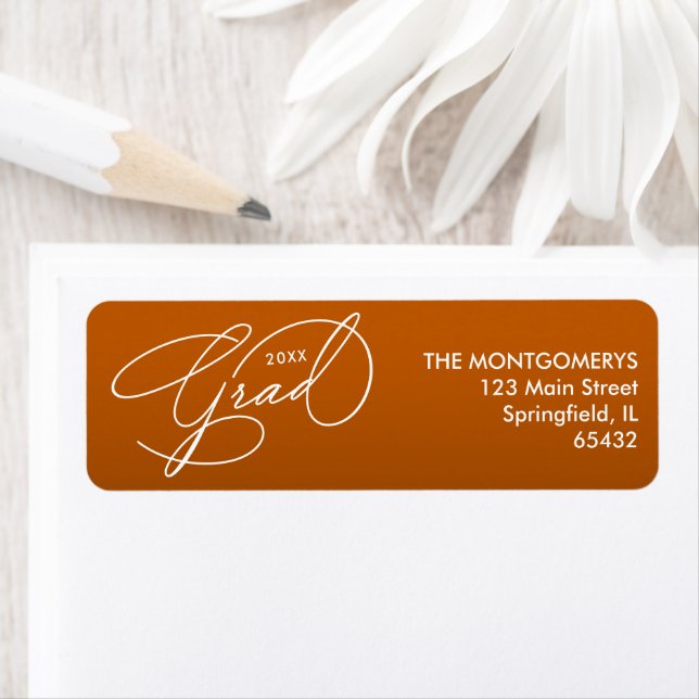 White Script Graduation Burnt Orange Return (Insitu)