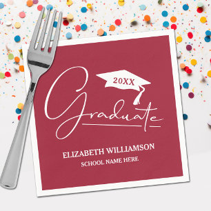White Script Graduation Cap Maroon Napkin