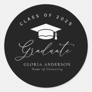 white script graduation classic round sticker