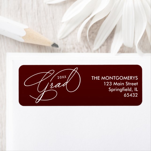 White Script Graduation Dark Maroon Return Address (Insitu)