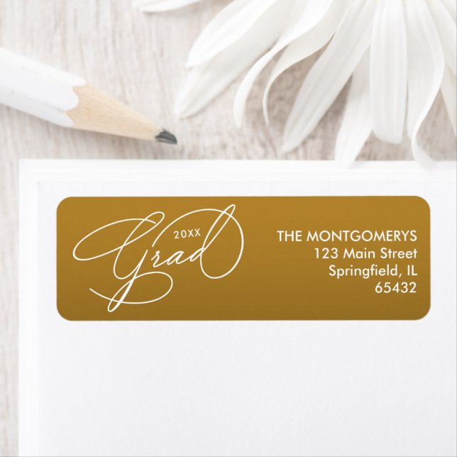 White Script Graduation Gold Return Address (Insitu)