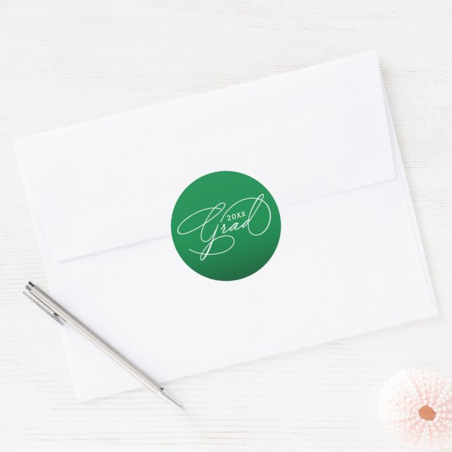 White Script Graduation Green Envelope Seal (Envelope)