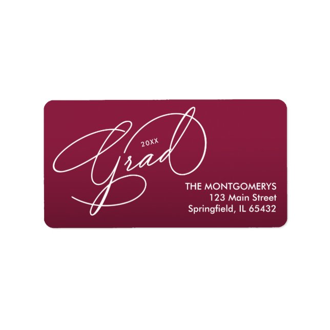 White Script Graduation Maroon Return Address Label (Front)