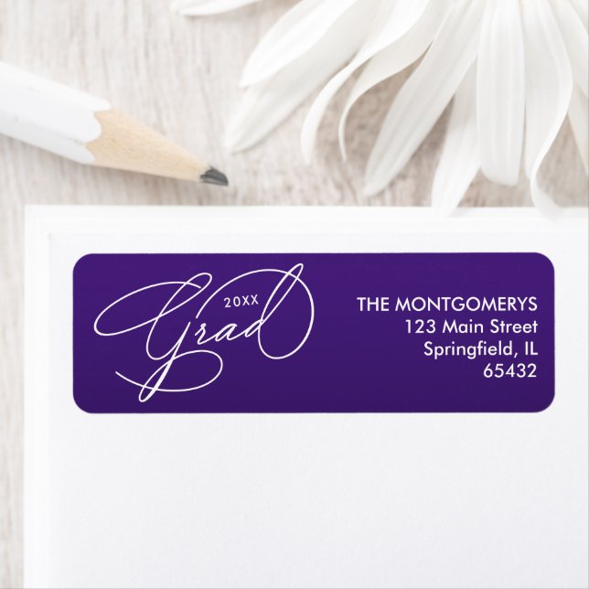 White Script Graduation Purple Return Address (Insitu)