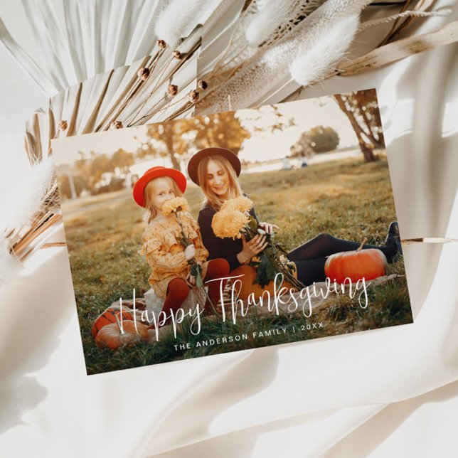 White script Happy Thanksgiving photo Postcard (Creator Uploaded)