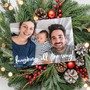 White Script Laughing All The Way Holiday Photo Card