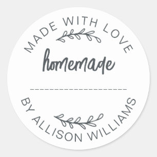 White Script Made With Love Homemade Food Jar Classic Round Sticker