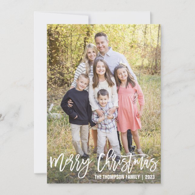 White Script Merry Christmas Photo Christmas Cards (Front)