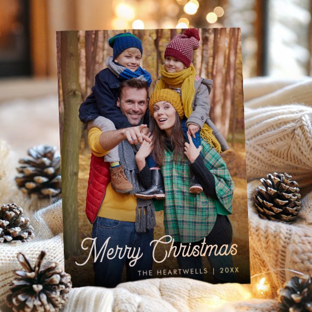 White Script Merry Christmas Vertical Photo Holiday Card (Creator Uploaded)