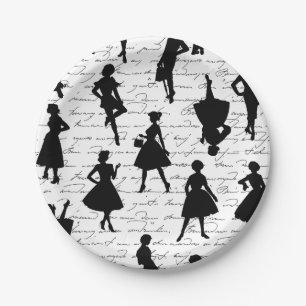 white script mid century 1950s vintage silhouette paper plate
