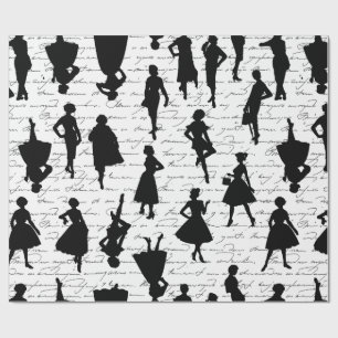 white script mid century 1950s vintage silhouette  wrapping paper
