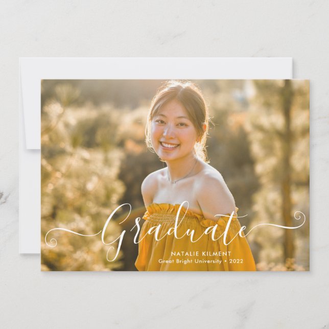 White Script Modern Graduate Photo Graduation Invitation (Front)