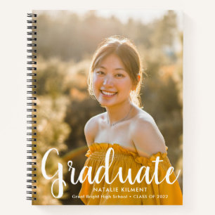 White Script Modern Graduate Photo Graduation Notebook
