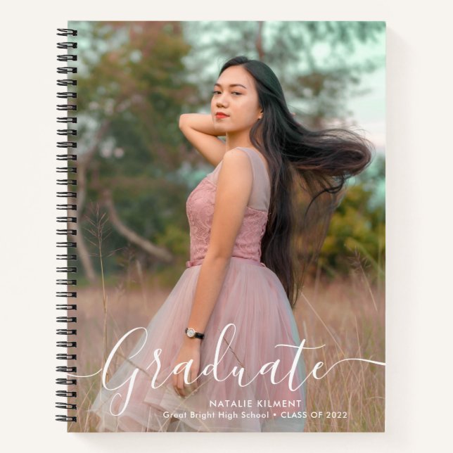 White Script Modern Graduate Photo Graduation Notebook (Front)
