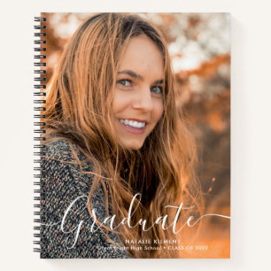 White Script Modern Graduate Photo Graduation Notebook