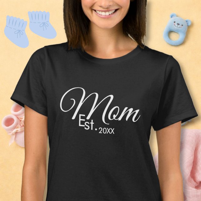 White Script Mum Established New Mum  T-Shirt (Creator Uploaded)