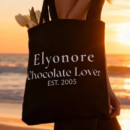 White Script Name Established Chocolate Lover Tote Bag