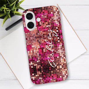White Script Name on Glitter iPhone 16 Case