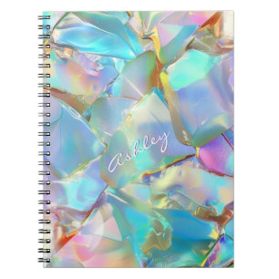 White Script Name on Opal Background Notebook