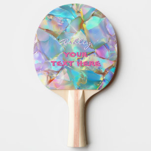 White Script Name on Opal Background, Your Text Ping Pong Paddle