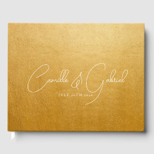 White Script Names Wedding Gold Guest Book