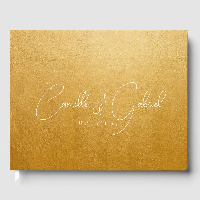 White Script Names Wedding Gold Guest Book (Front)