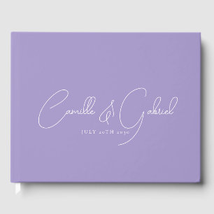 White Script Names Wedding Lavender Guest Book
