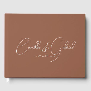 White Script Names Wedding Terracotta Guest Book
