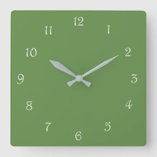 White Script Numbers On Green wccn Square Wall Clock