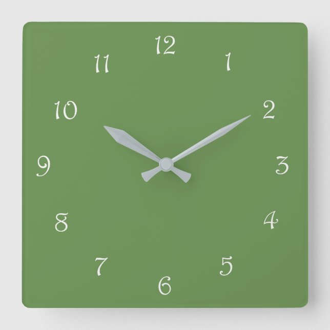 White Script Numbers On Green wccnt Square Wall Clock (Front)