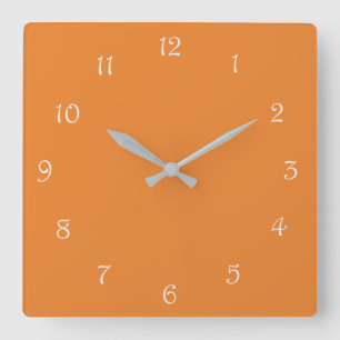 White Script Numbers On Orange wccn Square Wall Clock