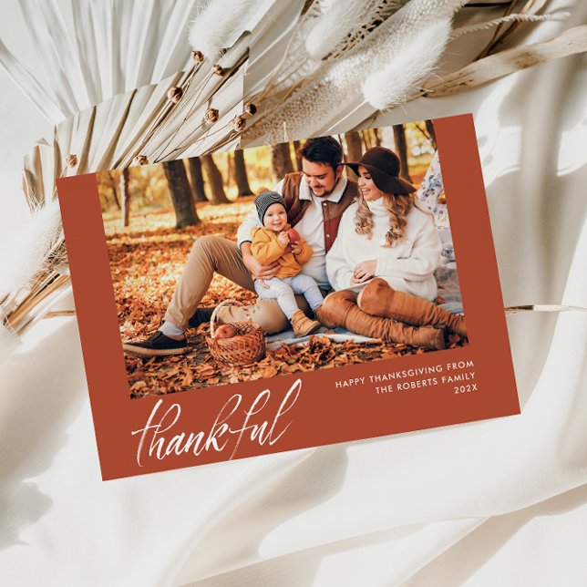 white script orange thanksgiving photo card (Creator Uploaded)