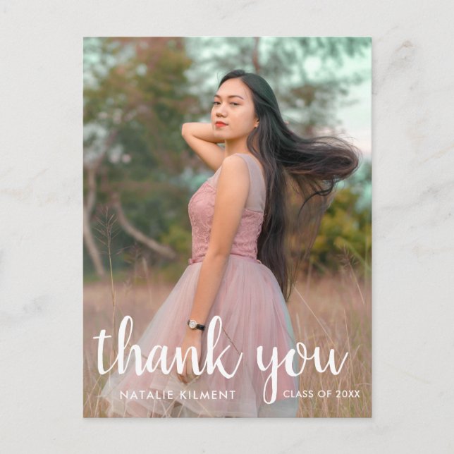 White Script Photo Graduation Thank You Postcard (Front)